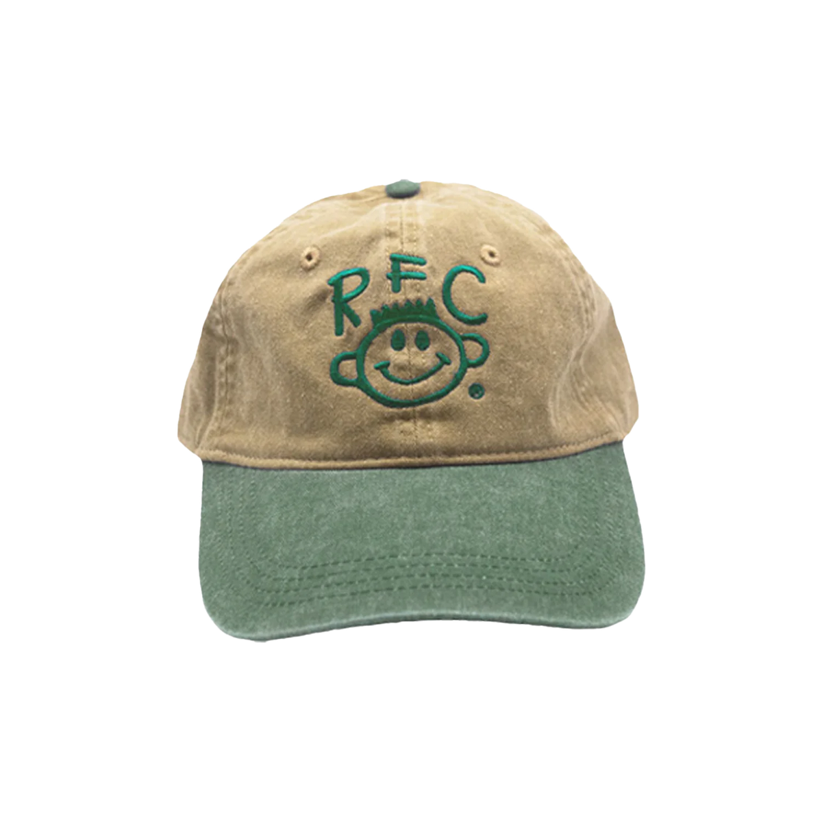 RUN FOR COVER - SMILE LOGO BASEBALL HAT (KHAKI/GREEN)