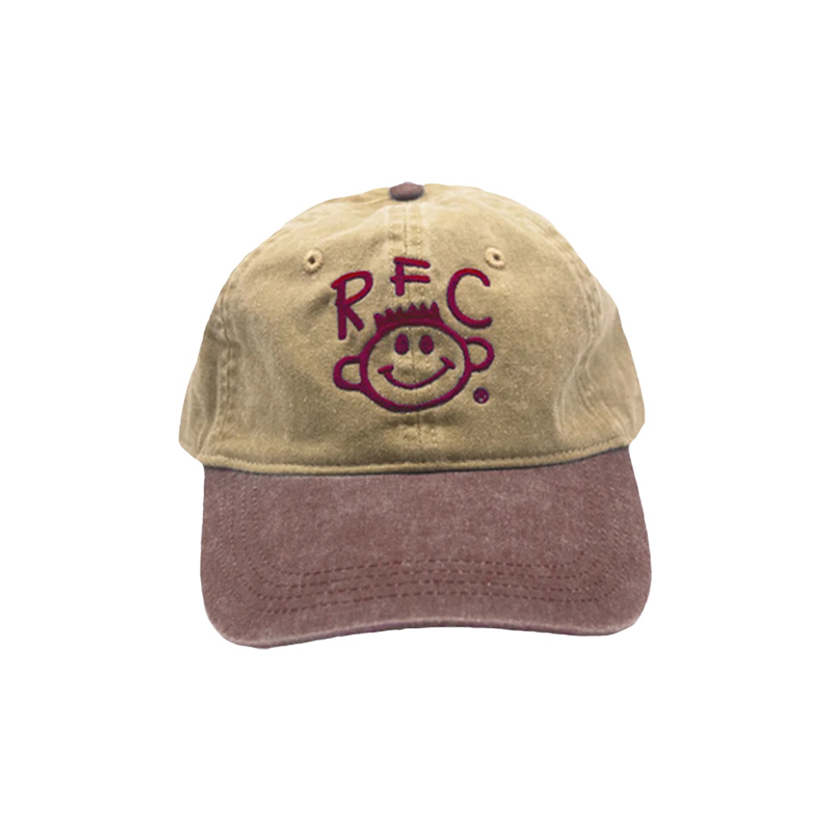 RUN FOR COVER - SMILE LOGO BASEBALL HAT (KHAKI/Red)